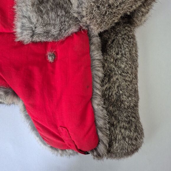 Mab Bomber Red Rabbit Fur Trim Ear Flap Warm Winter Trapper Hat Unisex XL - Picture 10 of 12